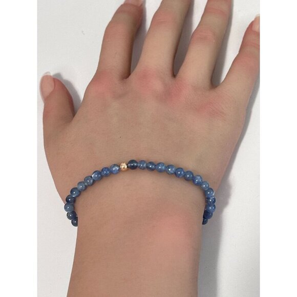 Natural Kyanite Gemstones Mini 4mm 18K Rose Gold Charm Bead - Picture 6 of 6